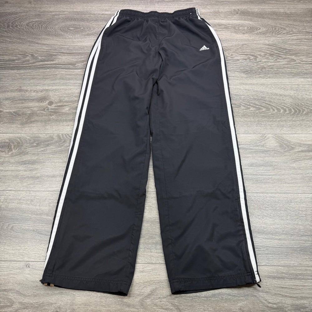 Adidas Track Pants Womens Medium Black White Baggy Ankle Zip Mesh Lined Y2K
